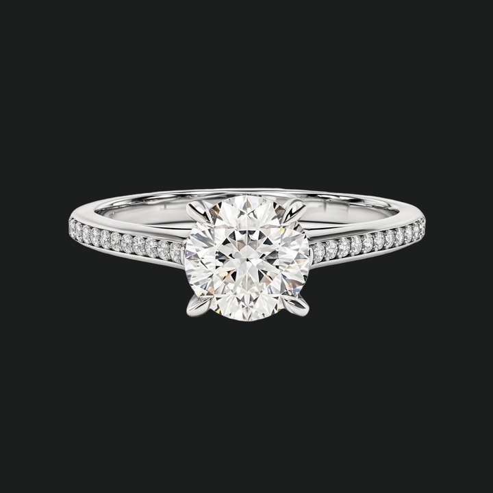 Cathedral Round Cut Diamond Accenten verlovingsring met kanaalsetband