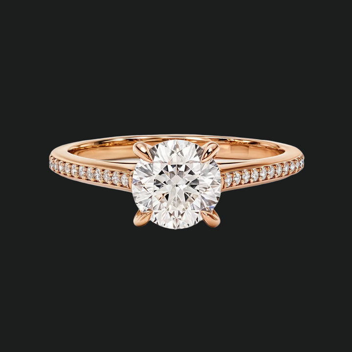Cathedral Round Cut Diamond Accenten verlovingsring met kanaalsetband