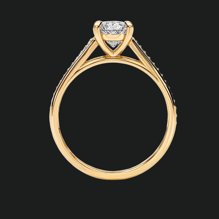 Cathedral Round Cut Diamond Accenten verlovingsring met kanaalsetband