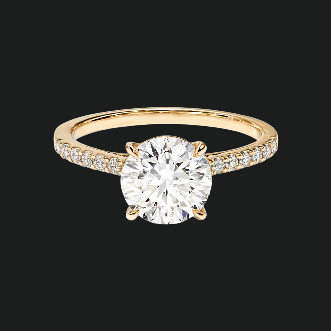 Cathedral Round Diamond Accenten verlovingsring in 9kt witgoud