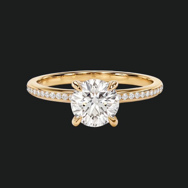 Kanaalset ronde diamant accenten verlovingsring in 9kt witgoud