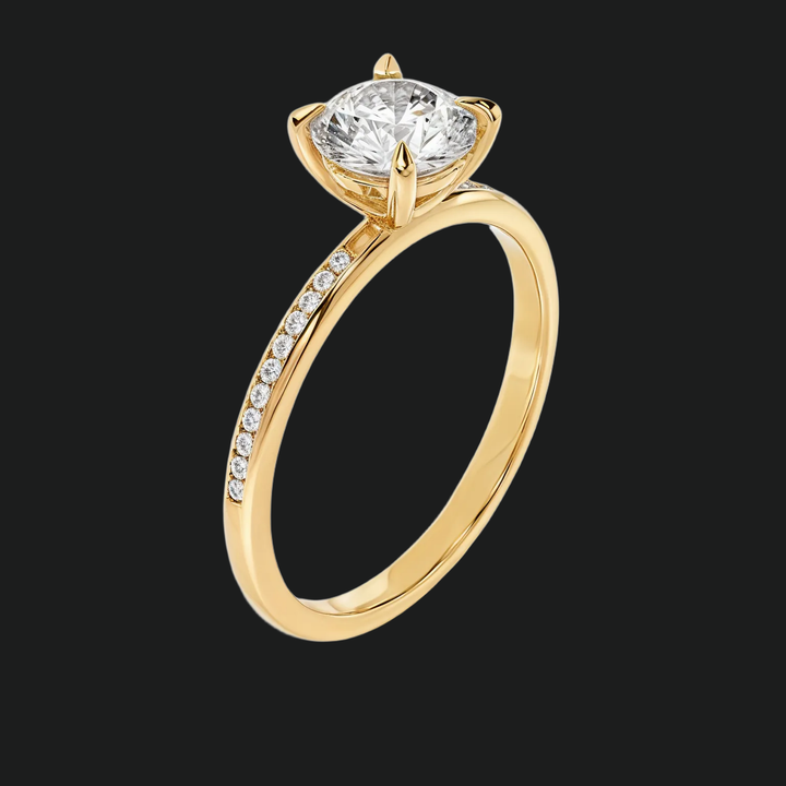 Kanaalset ronde diamant accenten verlovingsring