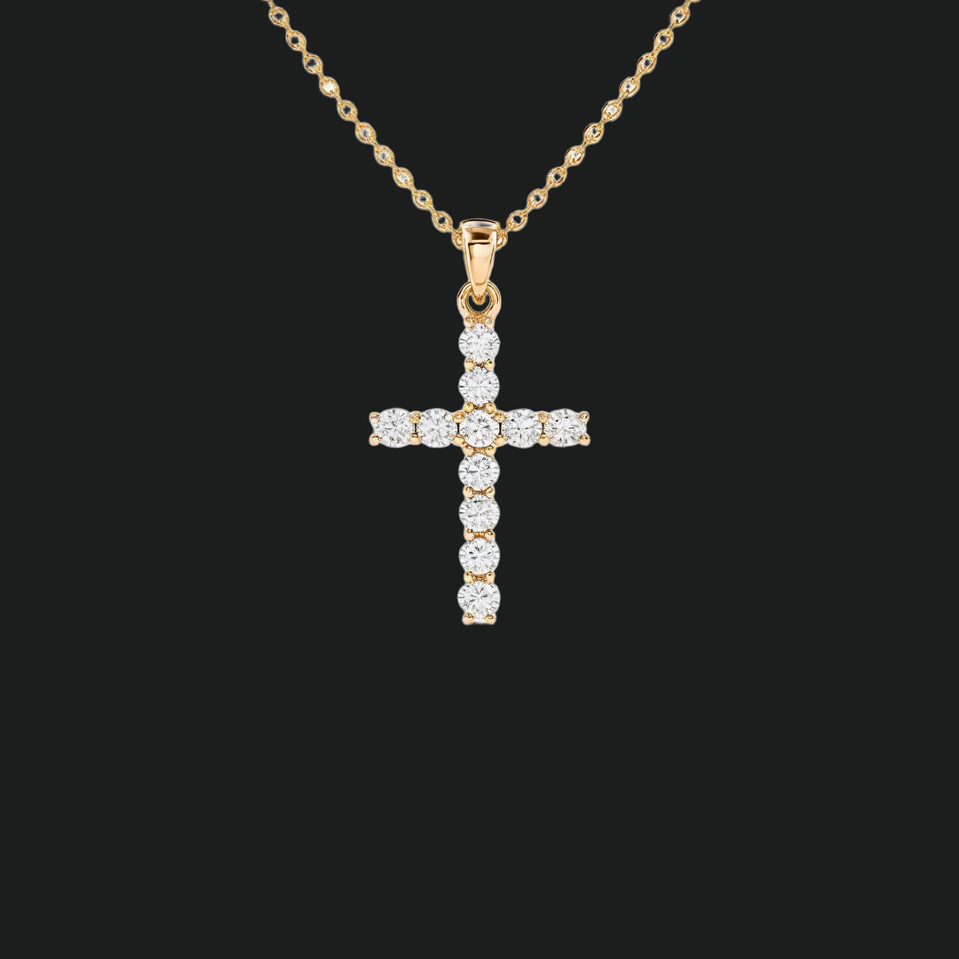Round Diamond Cross Pendant Necklace - 9kt White Gold with Lab-Grown Diamond