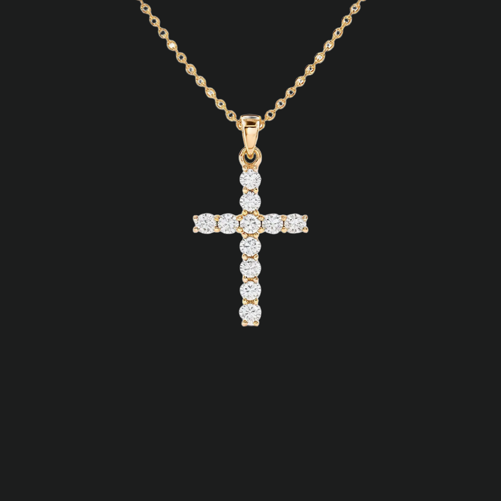Runde Diamantkreuz -Anhänger Halskette - 9kt Weißgold mit Laborgewachsen Diamond