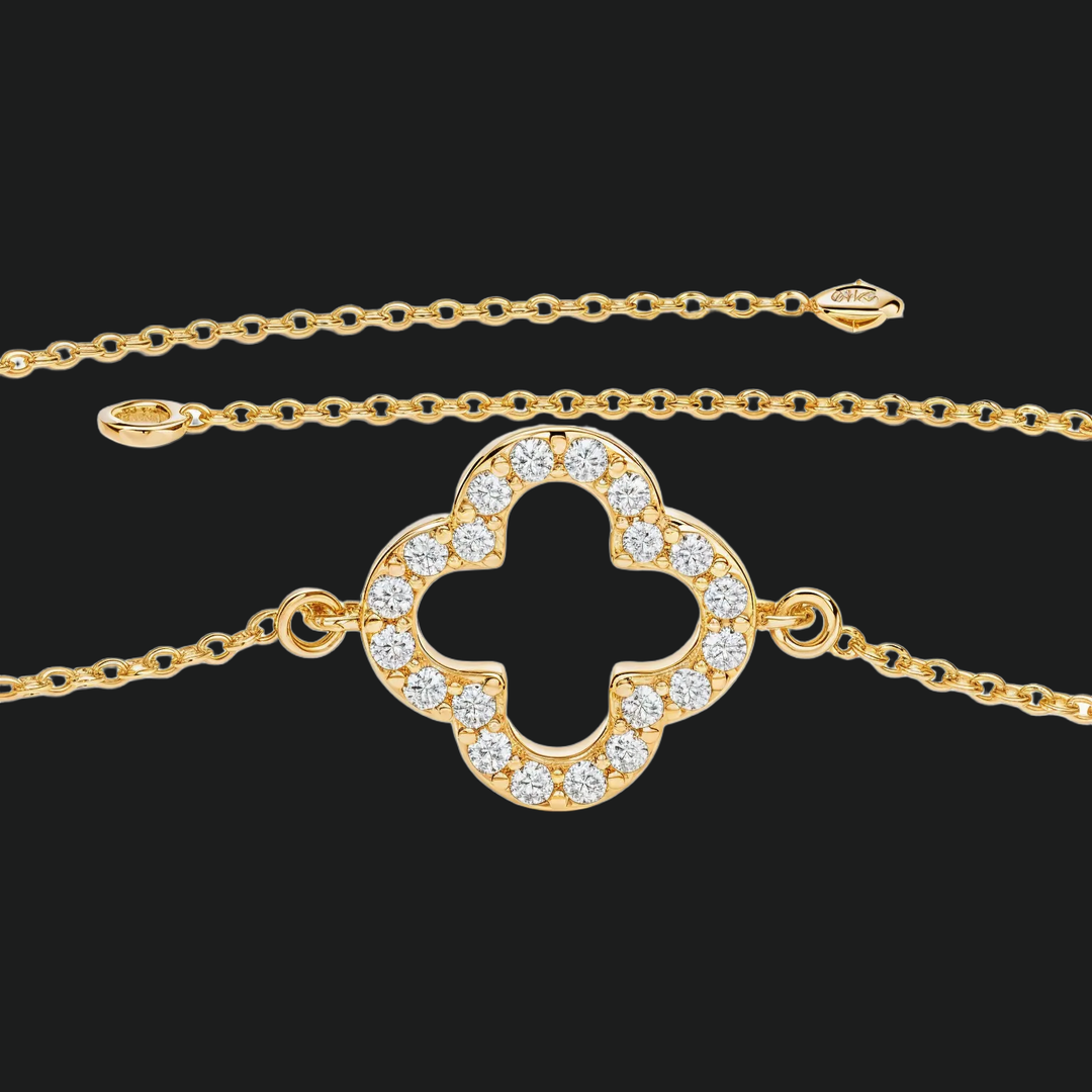Round Diamond Clover Tennis Bracelet - 9kt White Gold with Lab-Grown Diamond