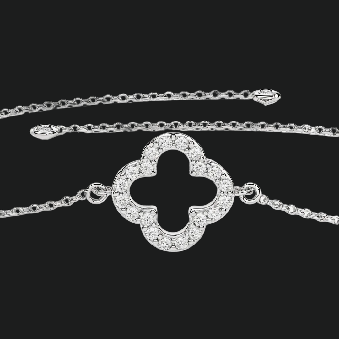 Bracelet de tennis de trèfle en diamant rond