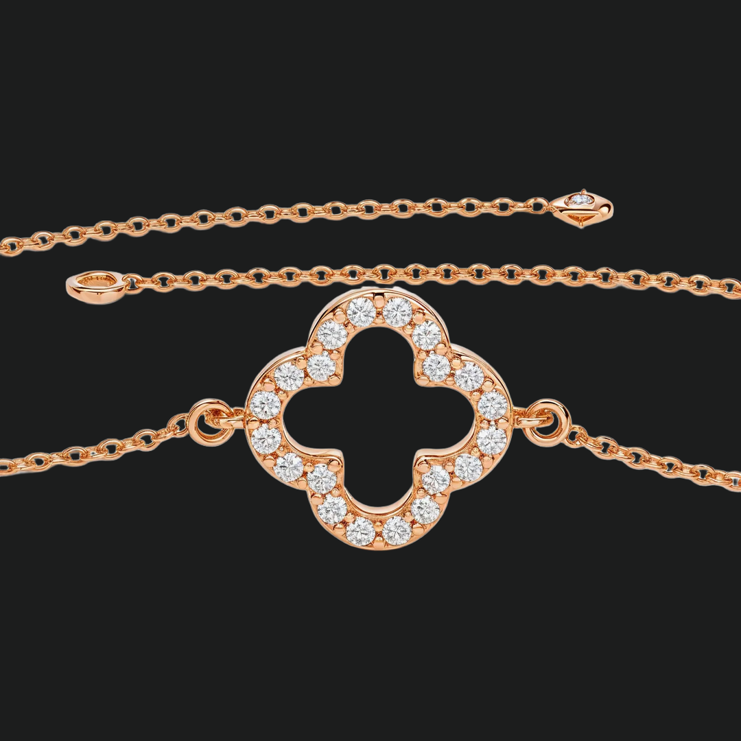 Bracelet de tennis de trèfle en diamant rond