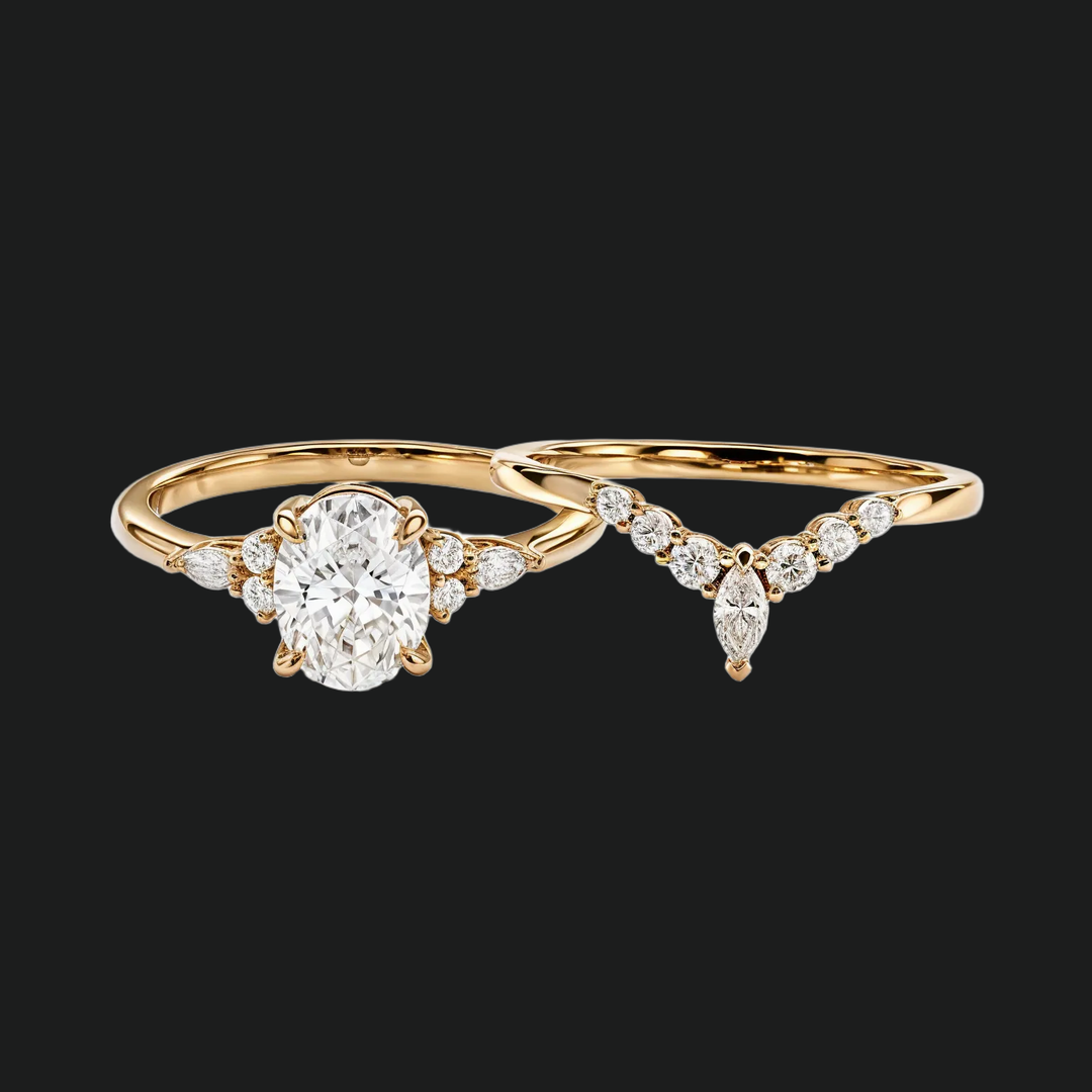 Ovaal gesneden diamant accent cluster bruids set in 9kt witgoud