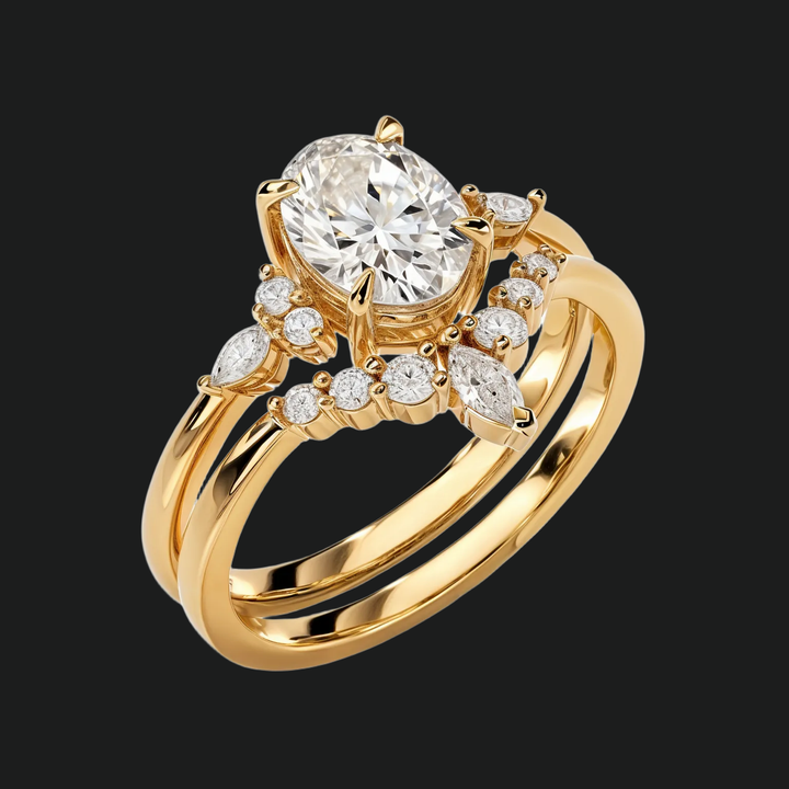 Oval Cut Diamond Accent Cluster Brautset