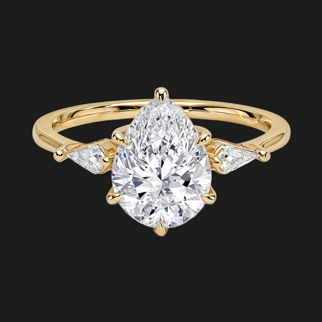 Peer gesneden drie stenen verlovingsring met diamantaccenten in 9kt witgoud