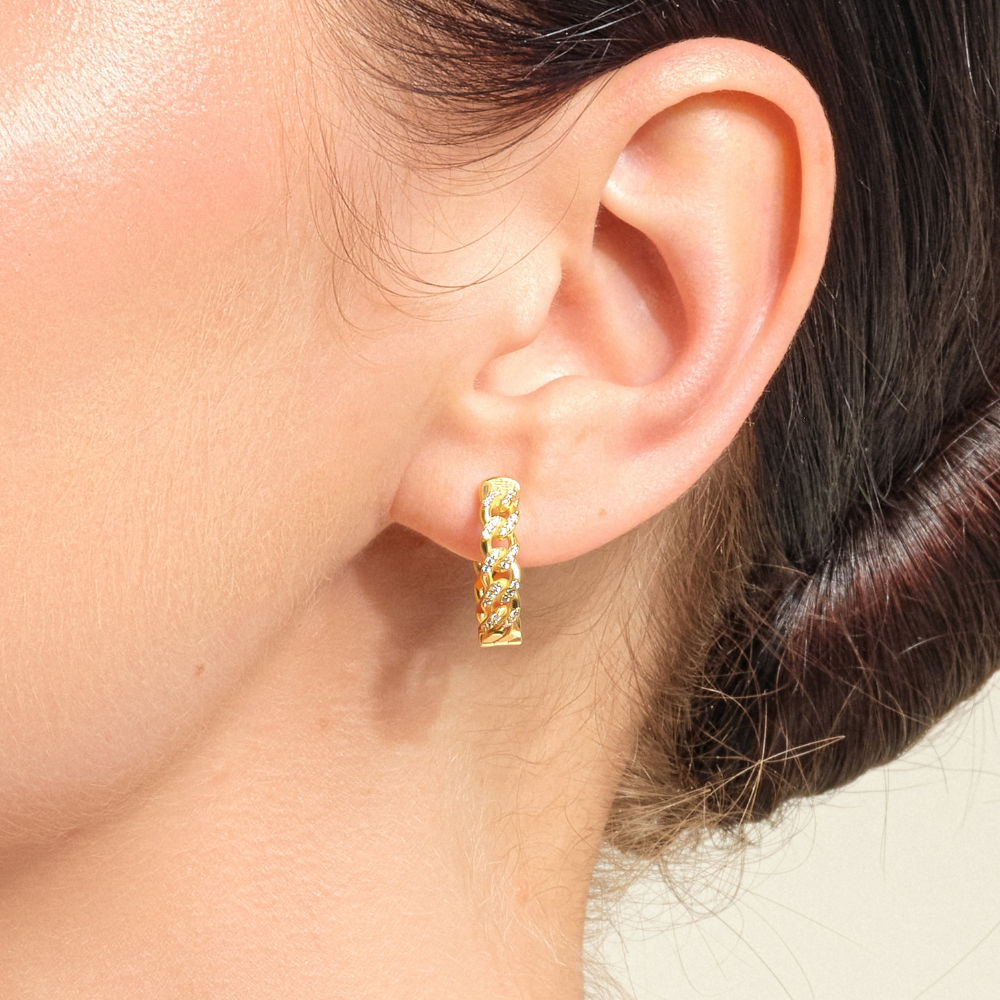 Diamond Cuban Chain Huggie Hoop Earrings