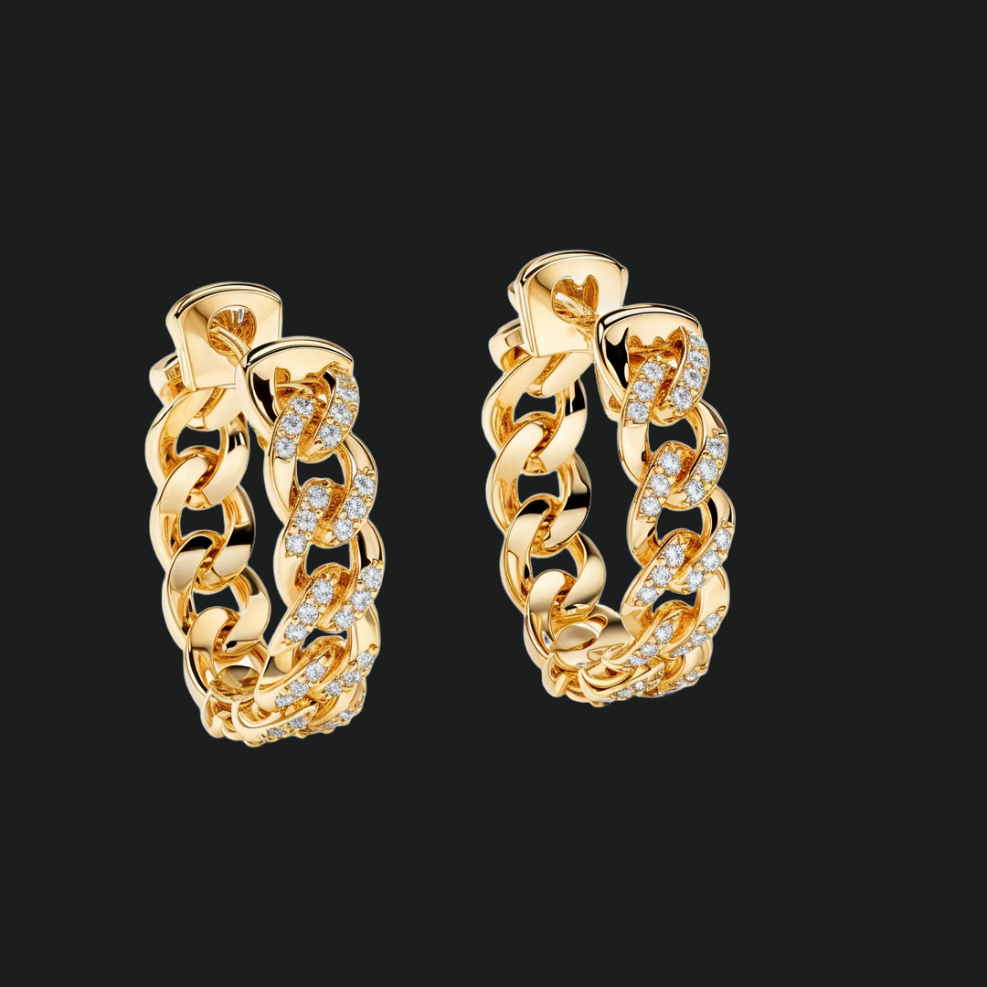Cuban Chain Diamond Huggie Hoop Earrings - 9kt White Gold with Lab-Grown Diamond