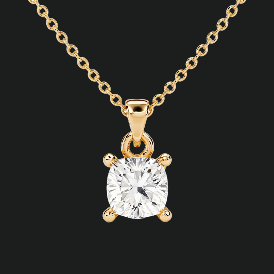 Cushion Cut Diamond Solitaire Pendant Necklace - 9kt White Gold with Lab-Grown Diamond