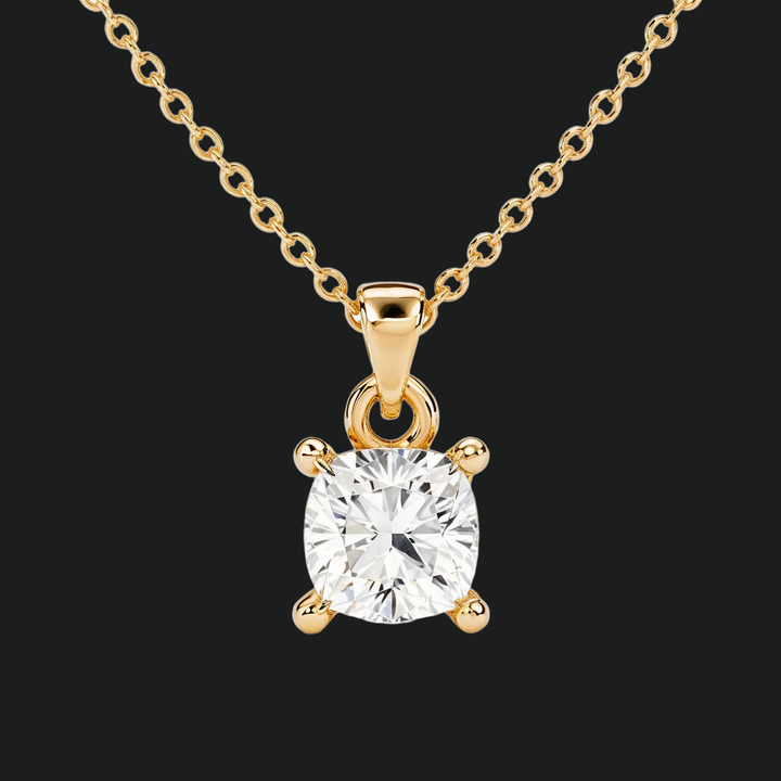 Cushion Cut Diamond Solitaire Pendant Necklace - 9kt White Gold with Lab-Grown Diamond