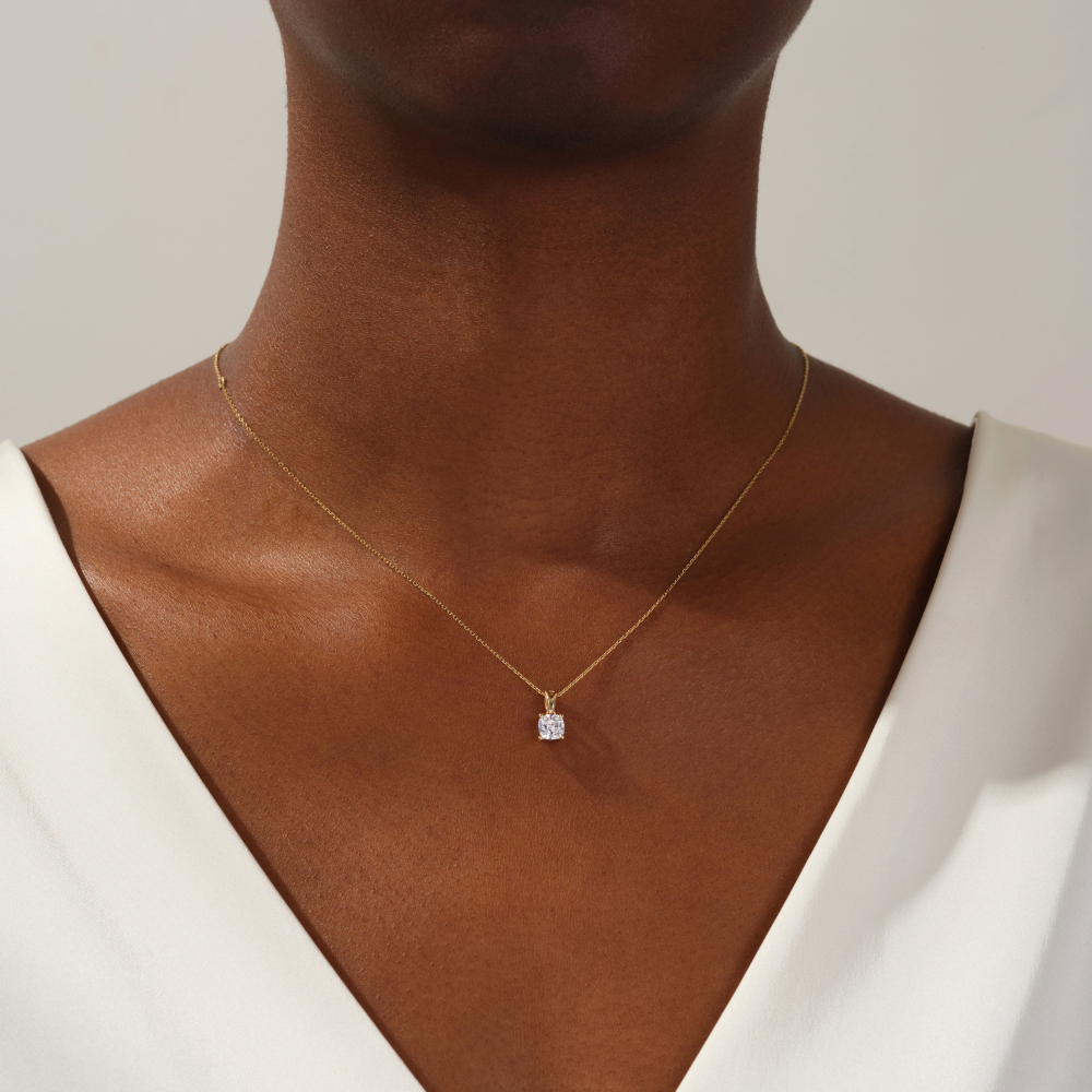 Cushion Cut Diamond Solitaire Pendant Necklace