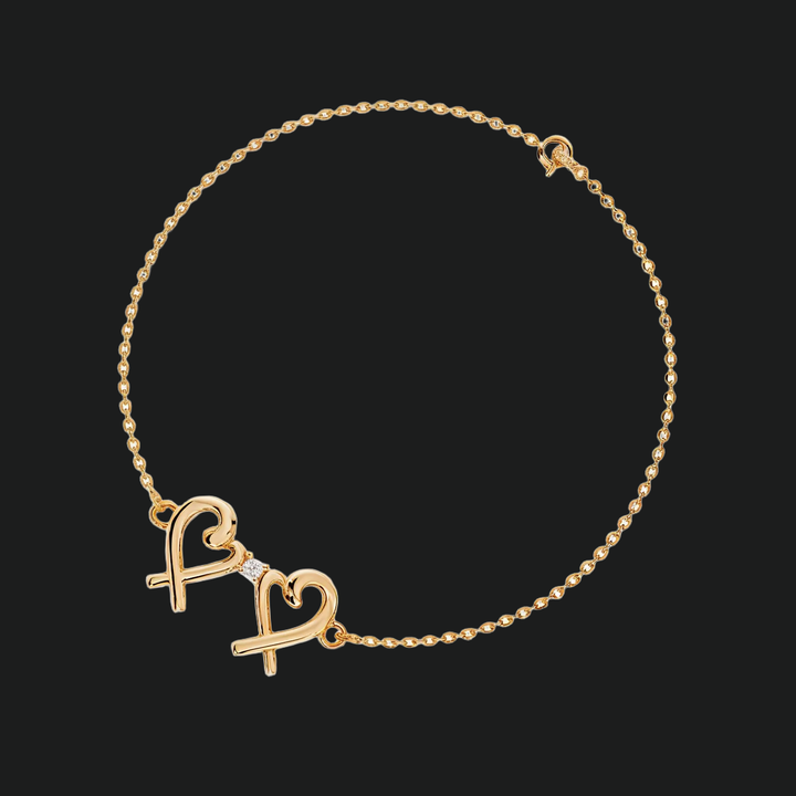Bracciale di diamanti a doppio cuore - oro bianco 9kt con diamante coltivato in laboratorio