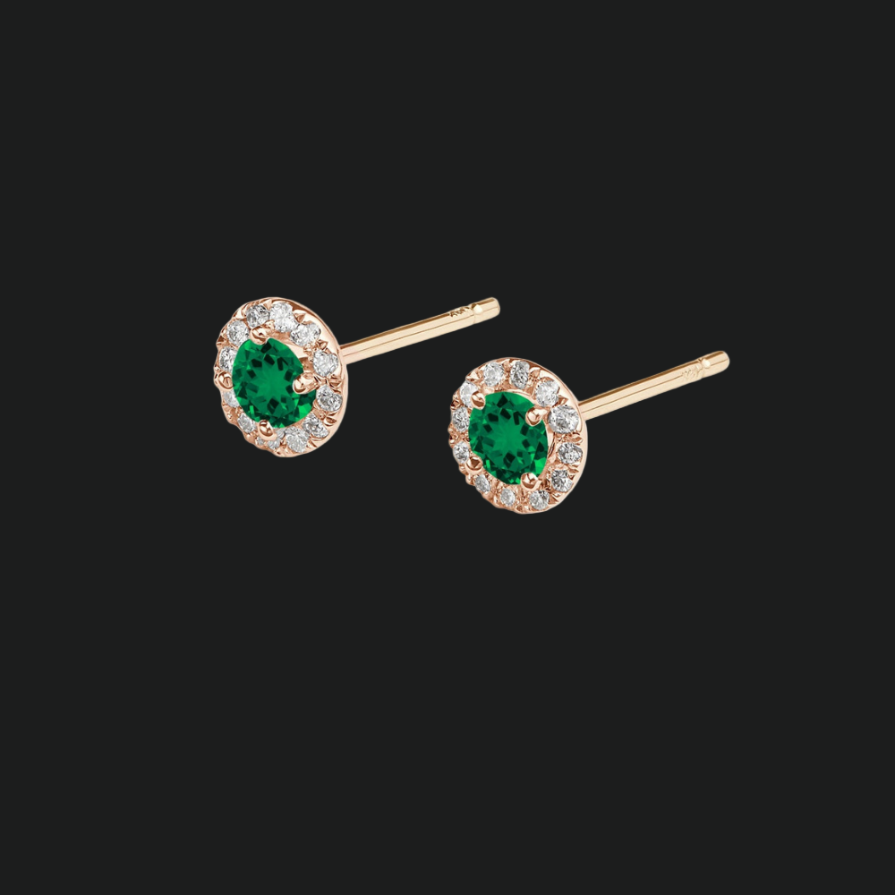 Emerald and Diamond Halo Stud Earrings - 9kt White Gold with Lab-Grown Diamond