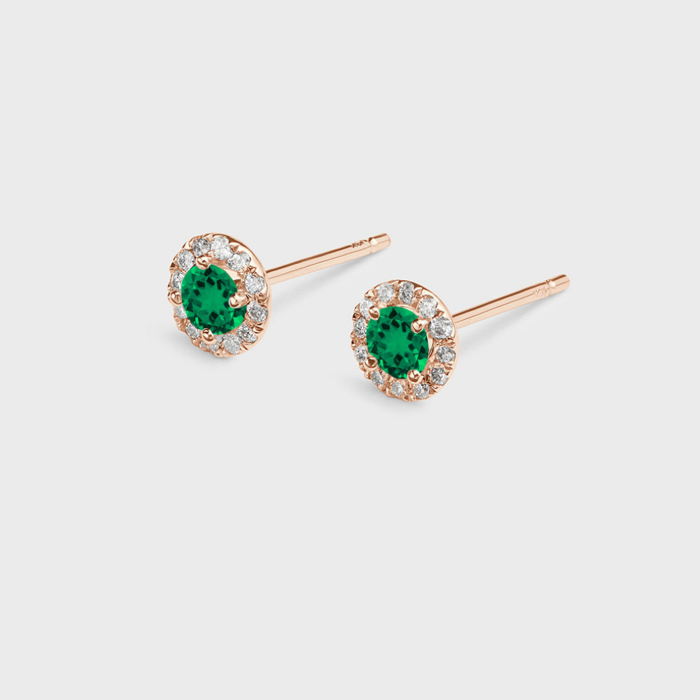 Emerald en Diamond Halo Stud -oorbellen