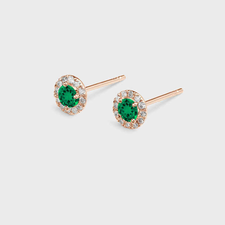 Emerald en Diamond Halo Stud -oorbellen