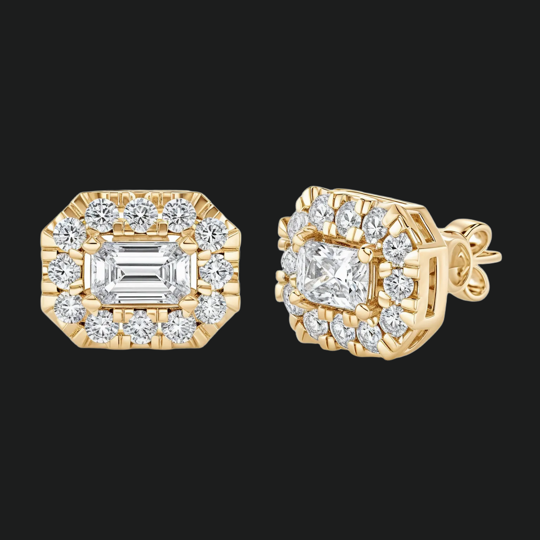 Emerald Cut Diamond Halo Stud -oorbellen - 9kt witgoud met lab gekweekte diamant