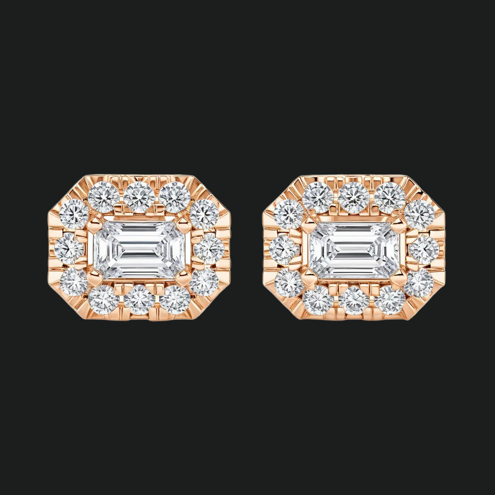 Emerald Cut Diamond Halo Stud -oorbellen