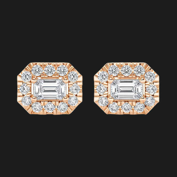 Emerald Cut Diamond Halo Stud -oorbellen