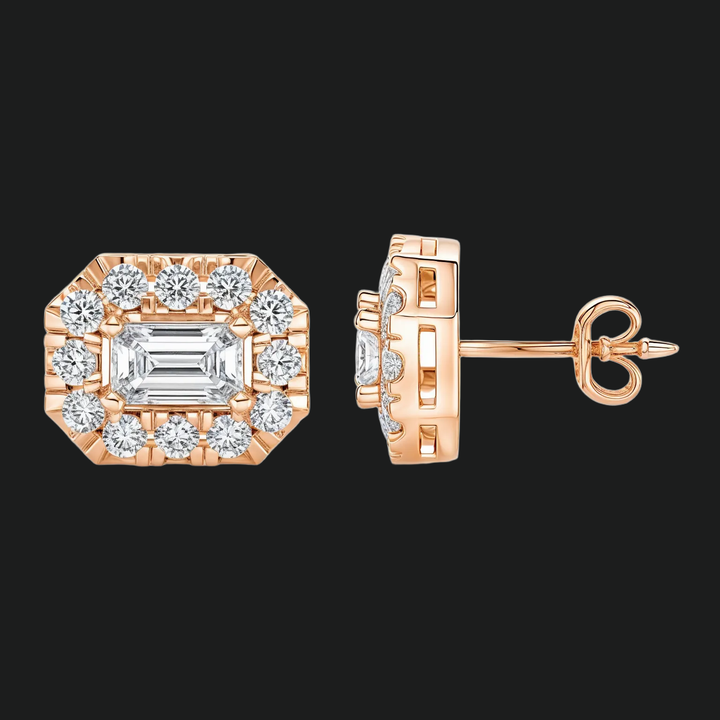 Emerald Cut Diamond Halo Stud -oorbellen