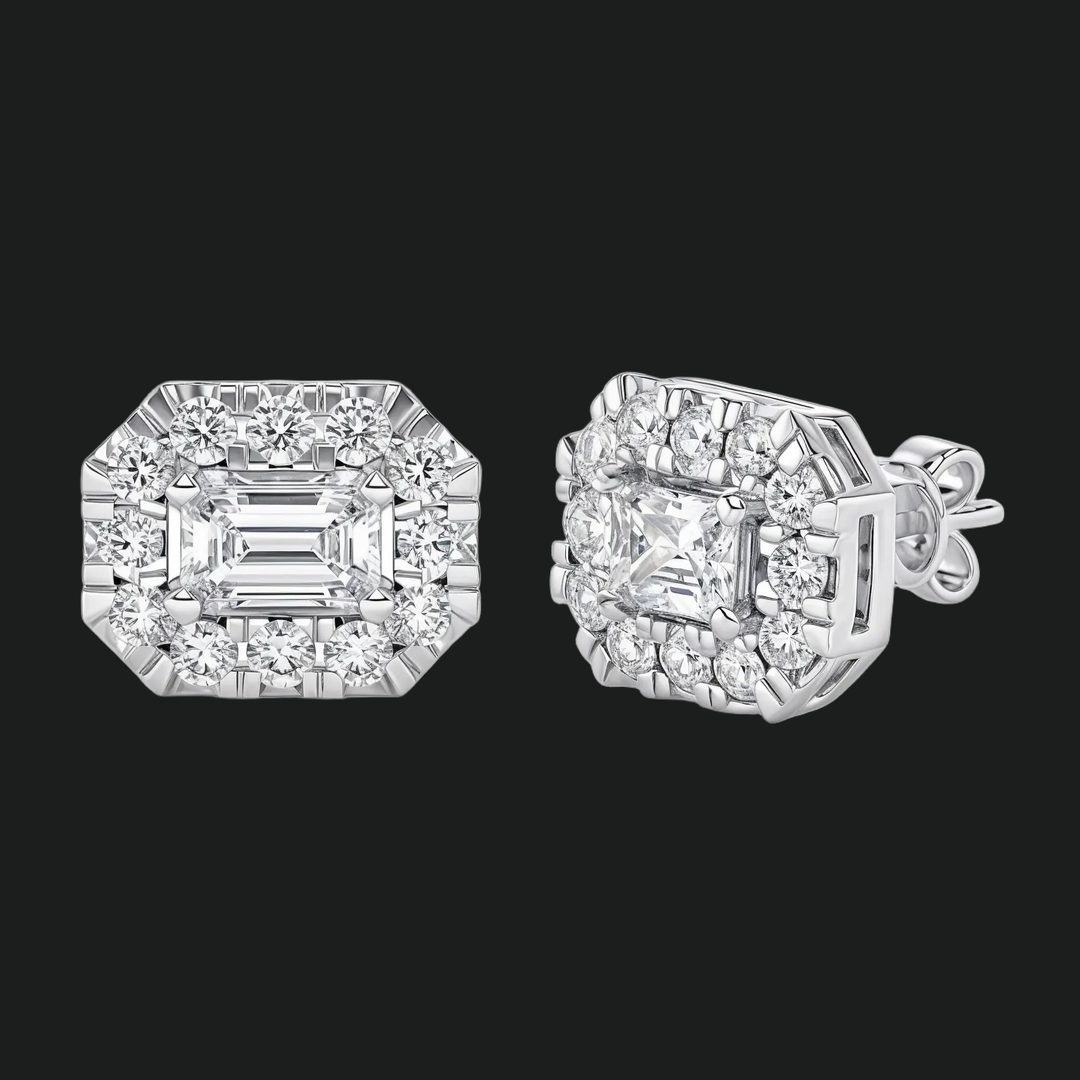 Emerald Cut Diamond Halo Stud -oorbellen