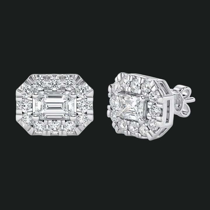 Emerald Cut Diamond Halo Stud -oorbellen