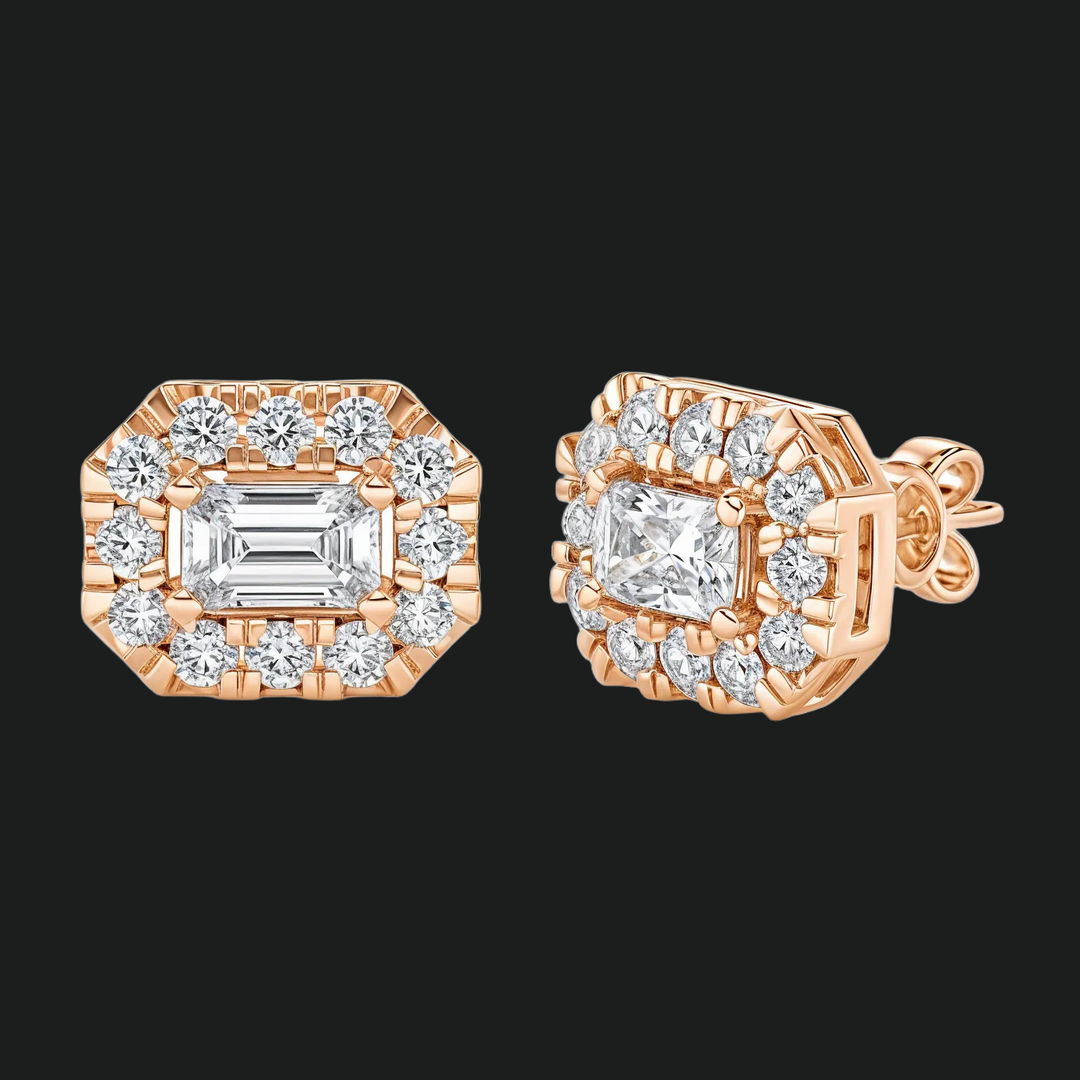 Emerald Cut Diamond Halo Stud -oorbellen