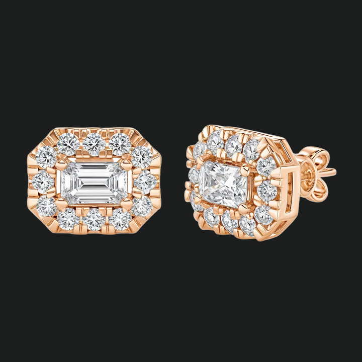 Emerald Cut Diamond Halo Stud -oorbellen