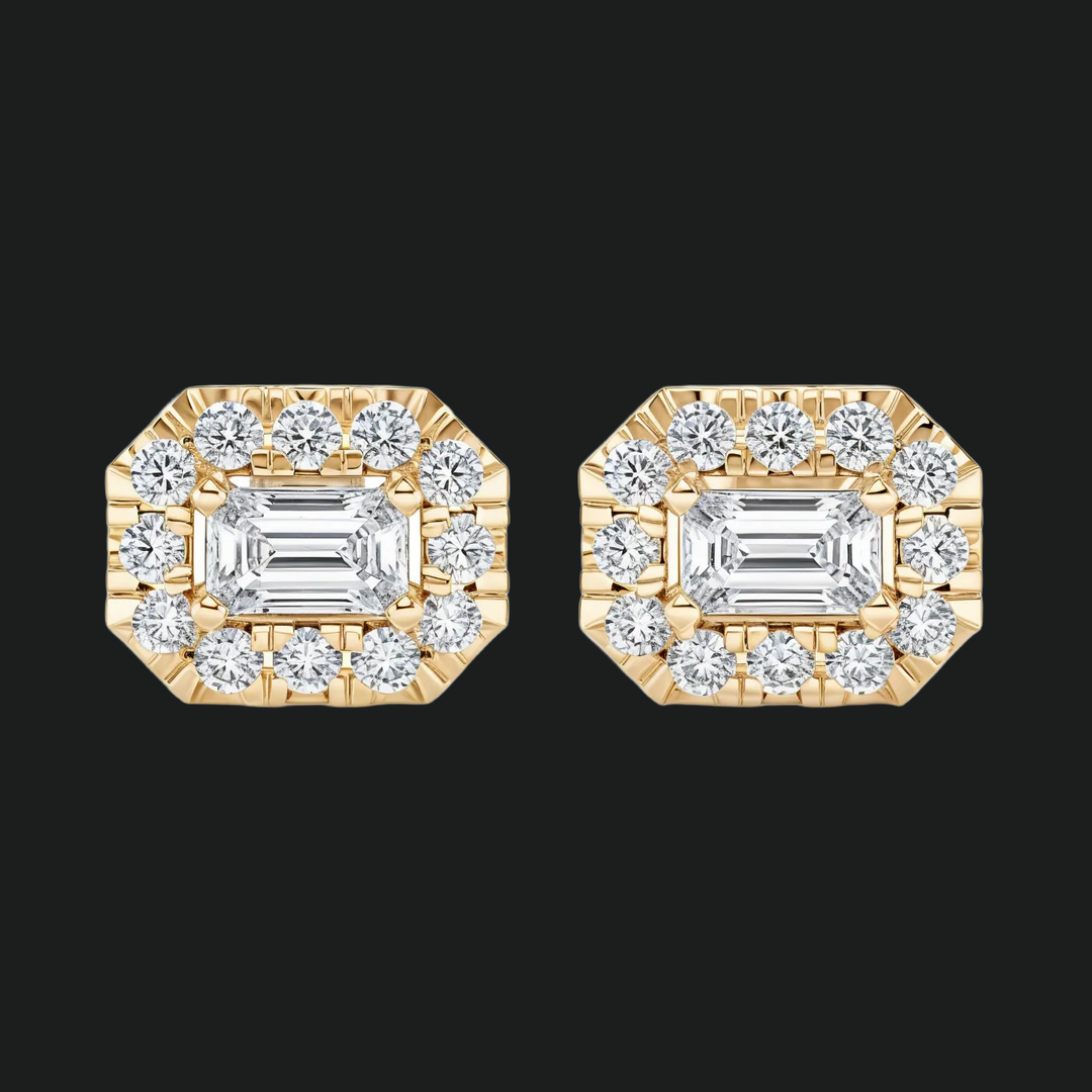 Emerald Cut Diamond Halo Stud -oorbellen