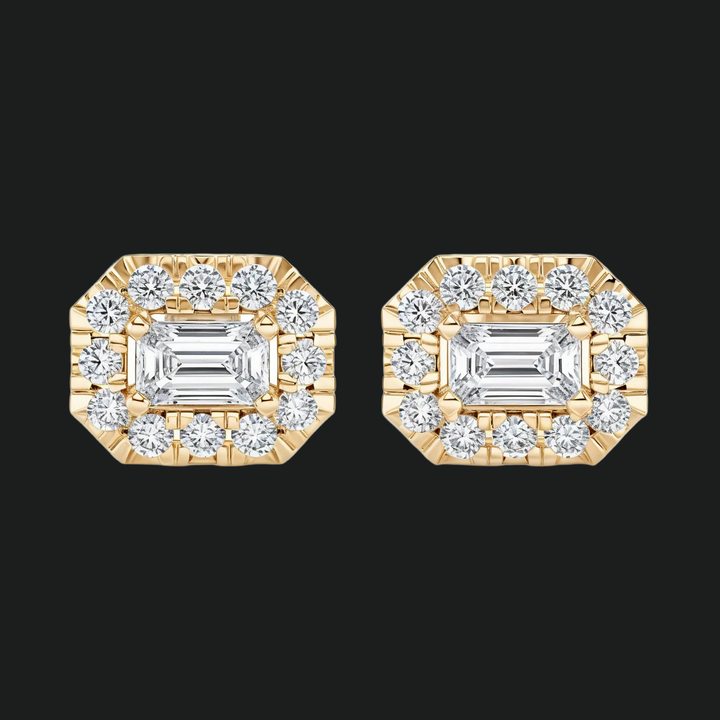 Emerald Cut Diamond Halo Stud -oorbellen
