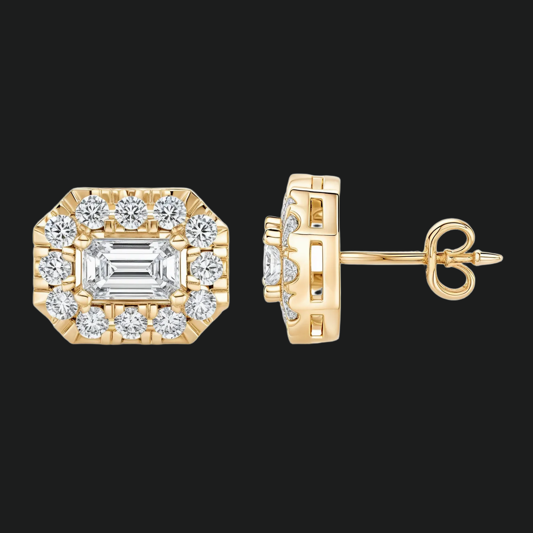Emerald Cut Diamond Halo Stud -oorbellen