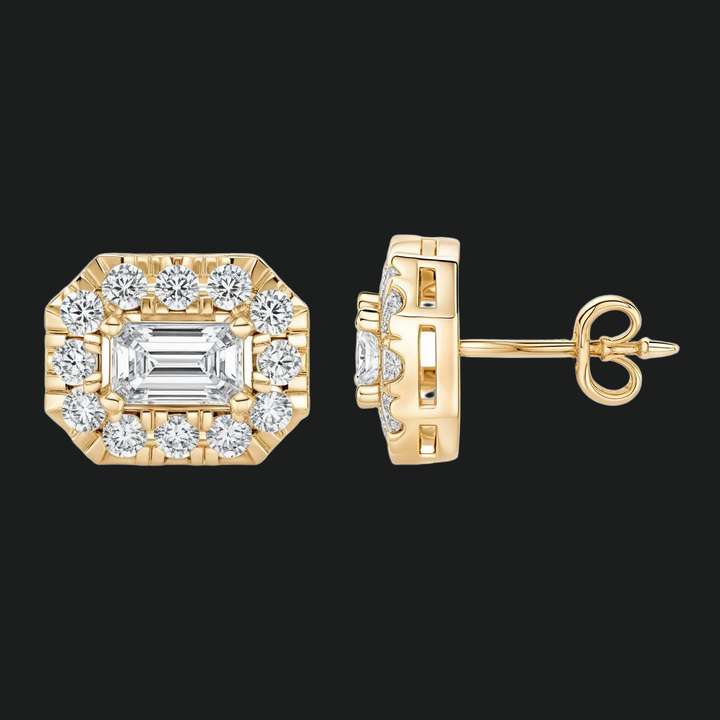 Emerald Cut Diamond Halo Stud -oorbellen
