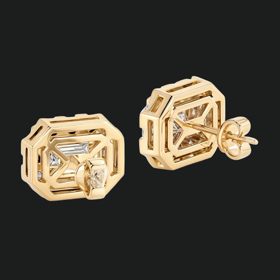 Emerald Cut Diamond Halo Stud -oorbellen