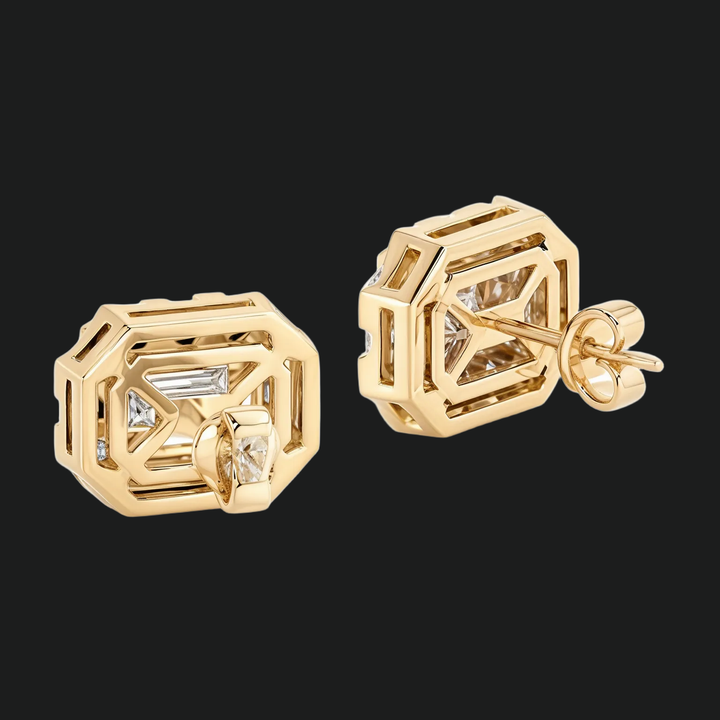 Emerald Cut Diamond Halo Stud -oorbellen