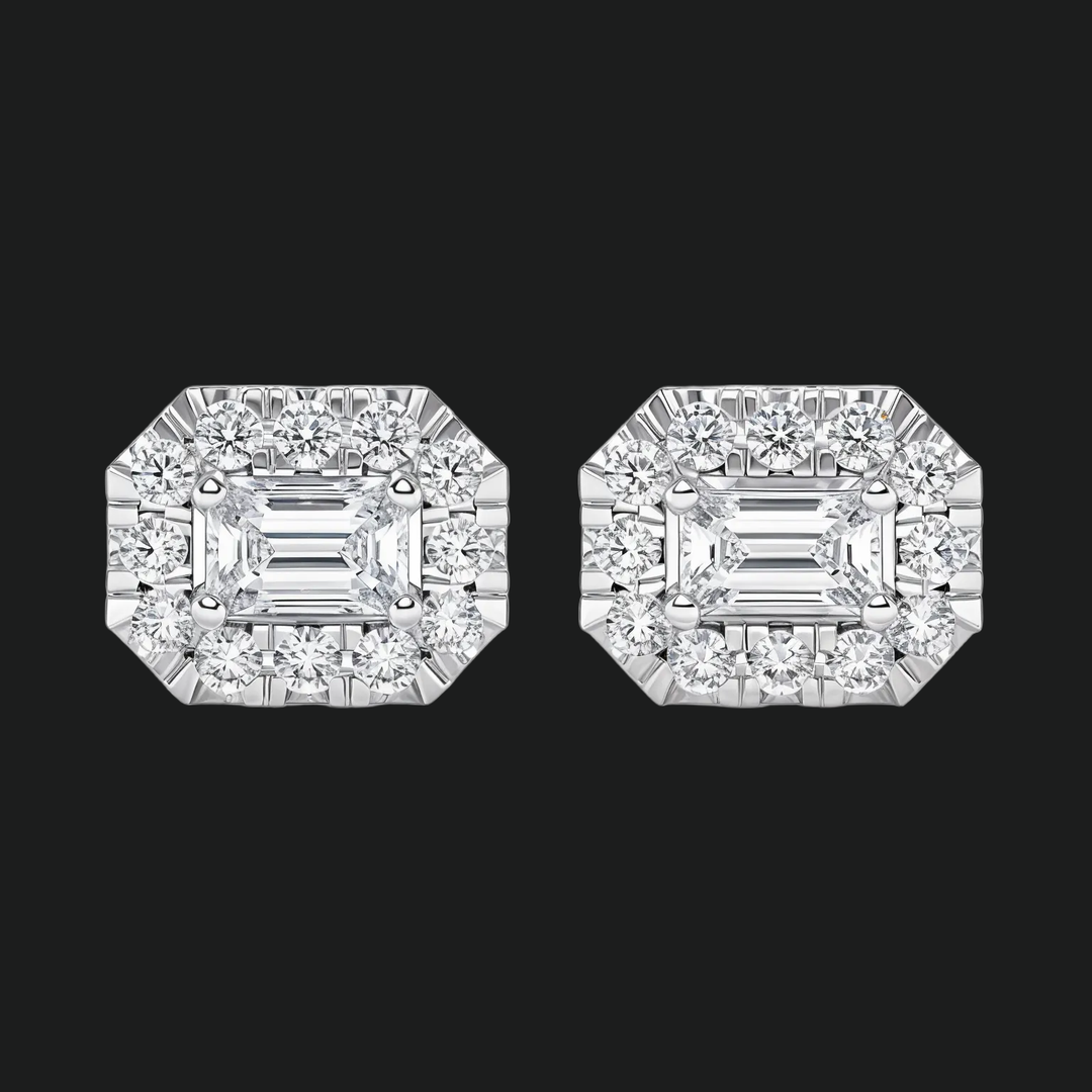 Emerald Cut Diamond Halo Stud -oorbellen