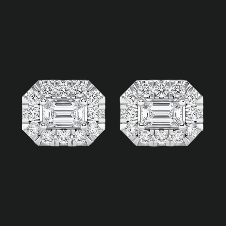 Emerald Cut Diamond Halo Stud -oorbellen
