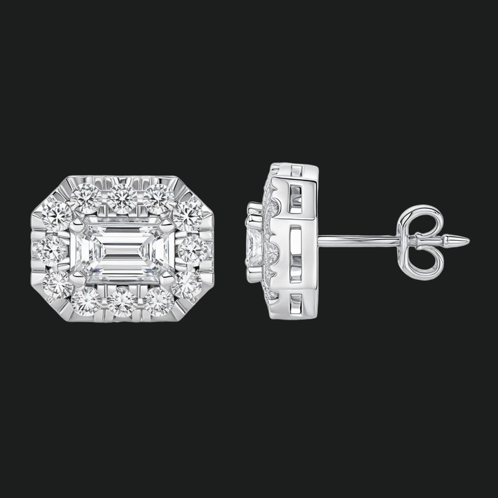 Emerald Cut Diamond Halo Stud -oorbellen
