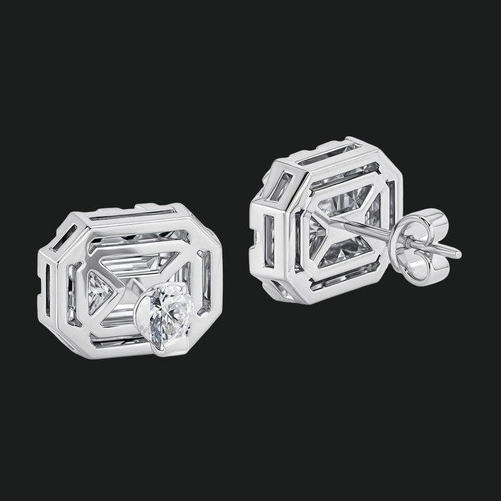 Emerald Cut Diamond Halo Stud -oorbellen