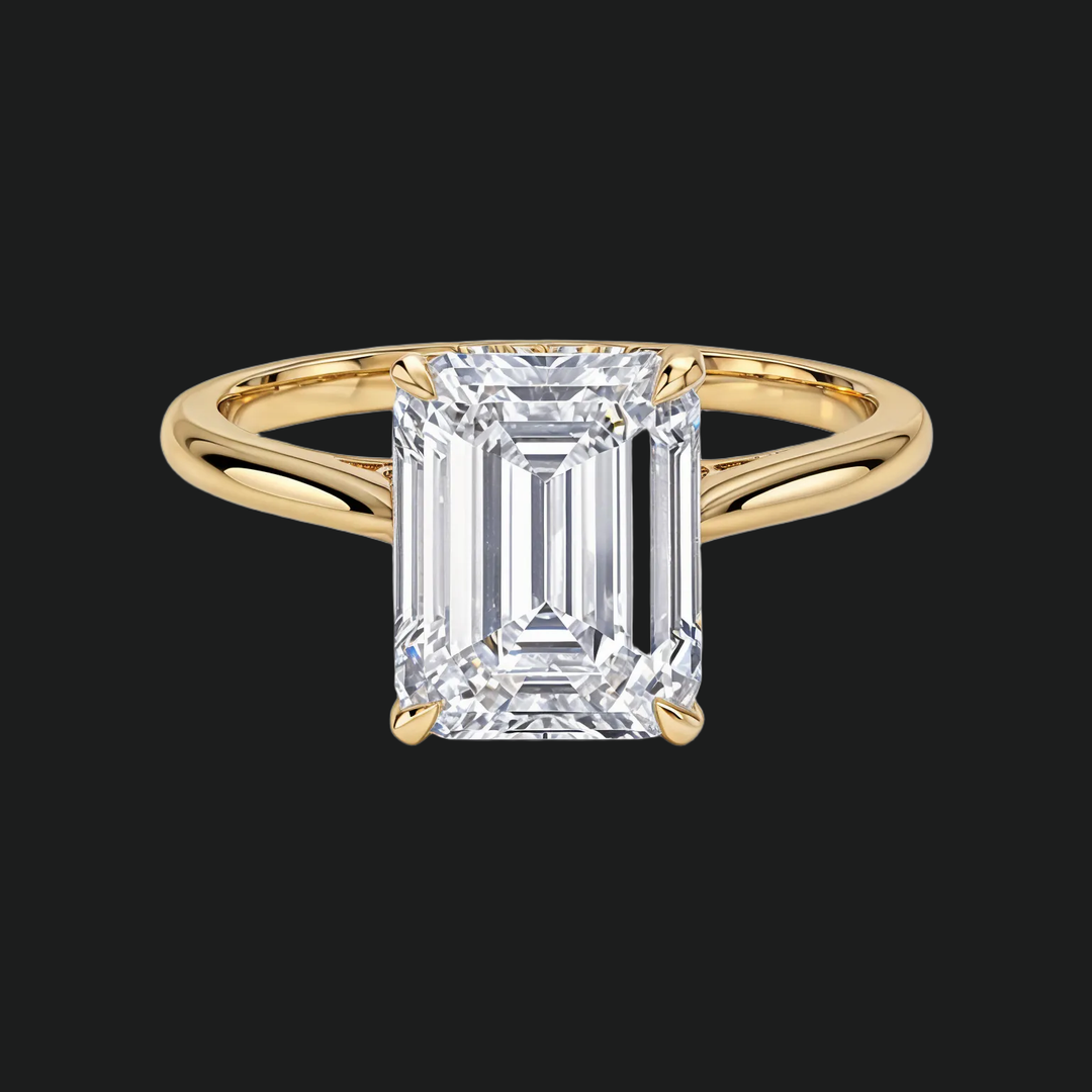 Emerald gesneden verborgen halo -verlovingsring met diamantaccenten in 9kt witgoud