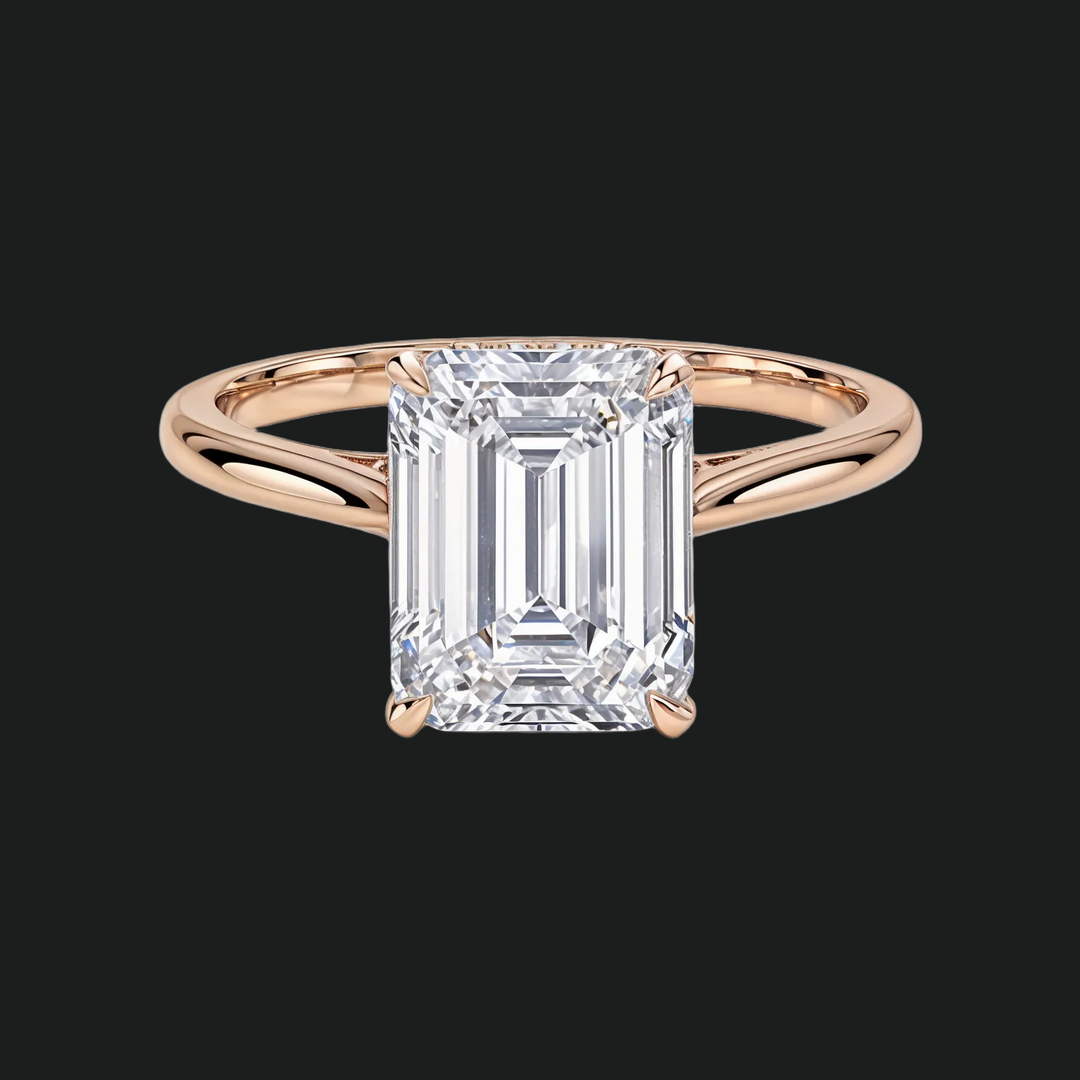 Emerald gesneden verborgen halo -verlovingsring met diamantaccenten