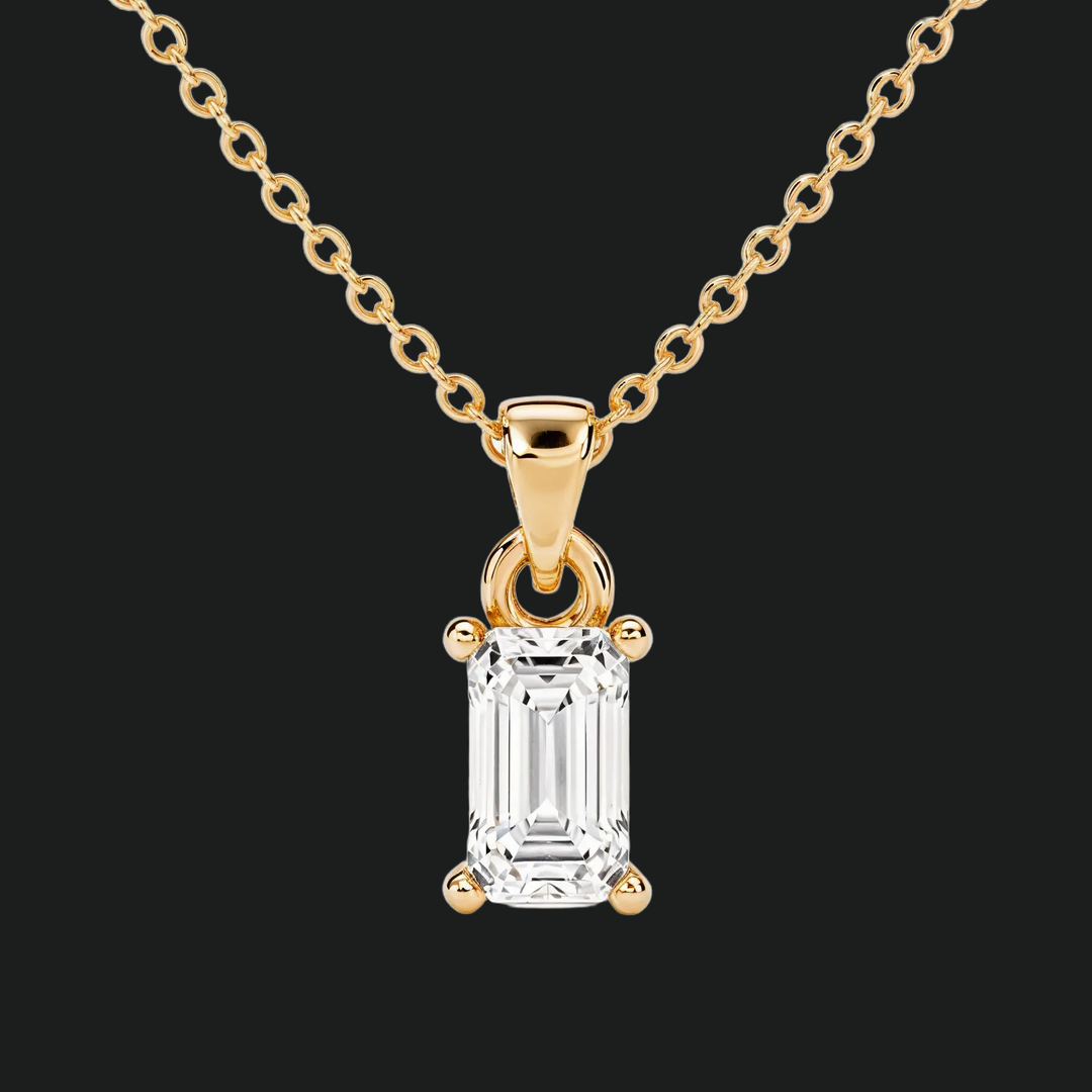Emerald Cut Diamond Solitaire Pendant Necklace - 9kt White Gold with Lab-Grown Diamond