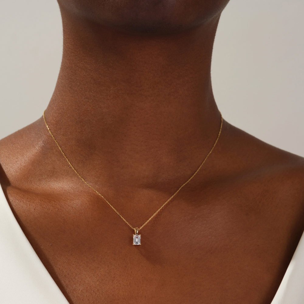 Emerald Cut Diamond Solitaire Pendant Necklace