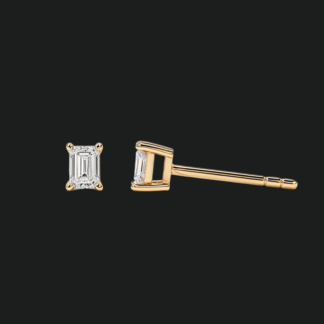 Emerald Cut Diamond Stud Earrings - 9kt White Gold with Lab-Grown Diamond