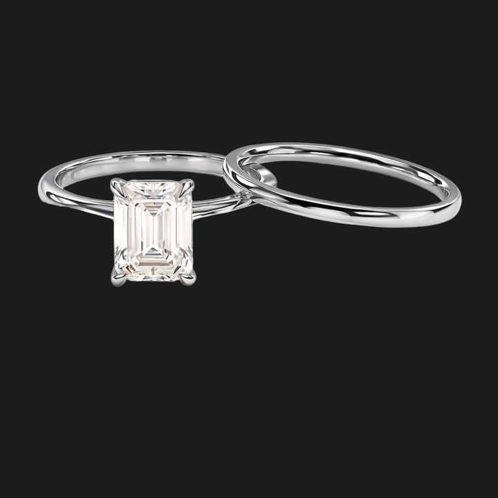 Emerald Cut Solitaire verlovingsring met klassieke trouwring