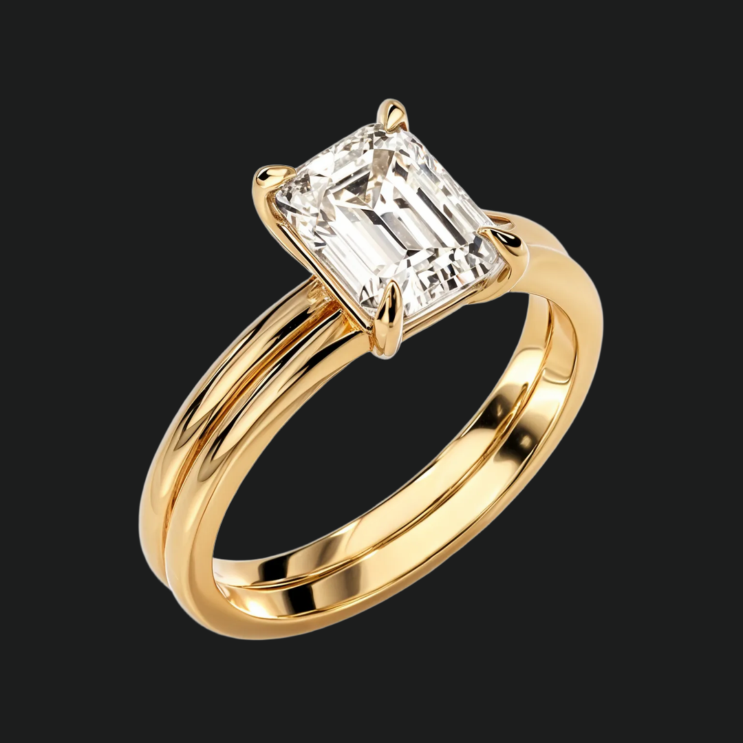 Emerald Cut Solitaire verlovingsring met klassieke trouwring