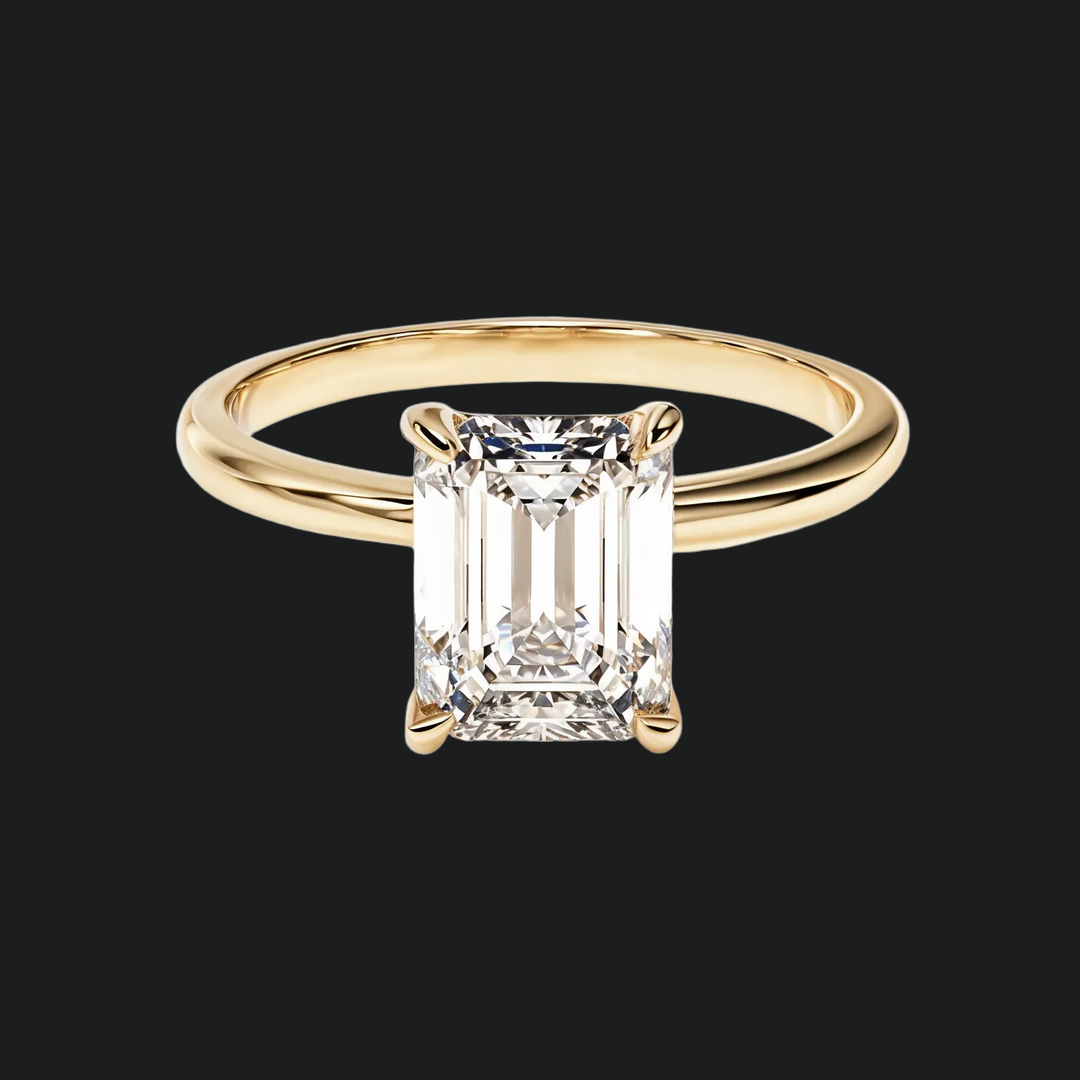Emerald Cut Solitaire verlovingsring met diamantaccenten in 9kt witgoud