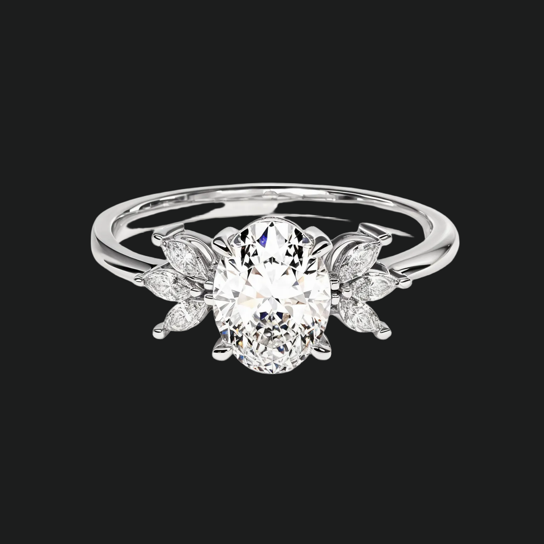 Ovale bloemencluster verlovingsring met diamanten accenten